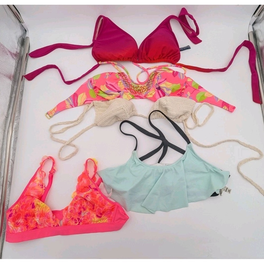 Vintage Swim & Sports Bra Lot 5 Tops VS Pink Ralph Lauren Express Mixed ~ 32-34C - Picture 1 of 8